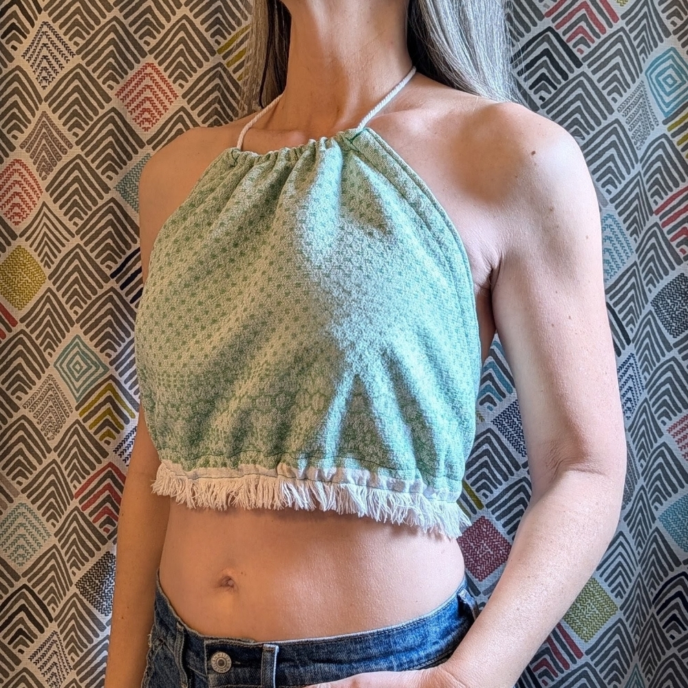 HALTER CROP TOP made from vintage towel S M